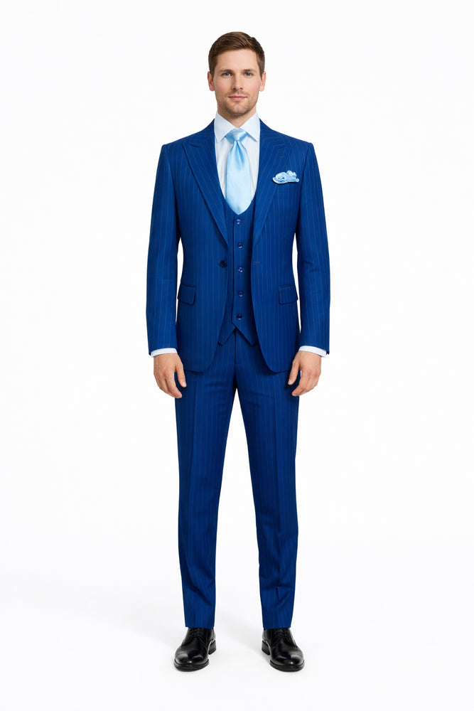Royal Ascend Blue Pinstripe 3-Piece TailorCraft Suit by Rossiman