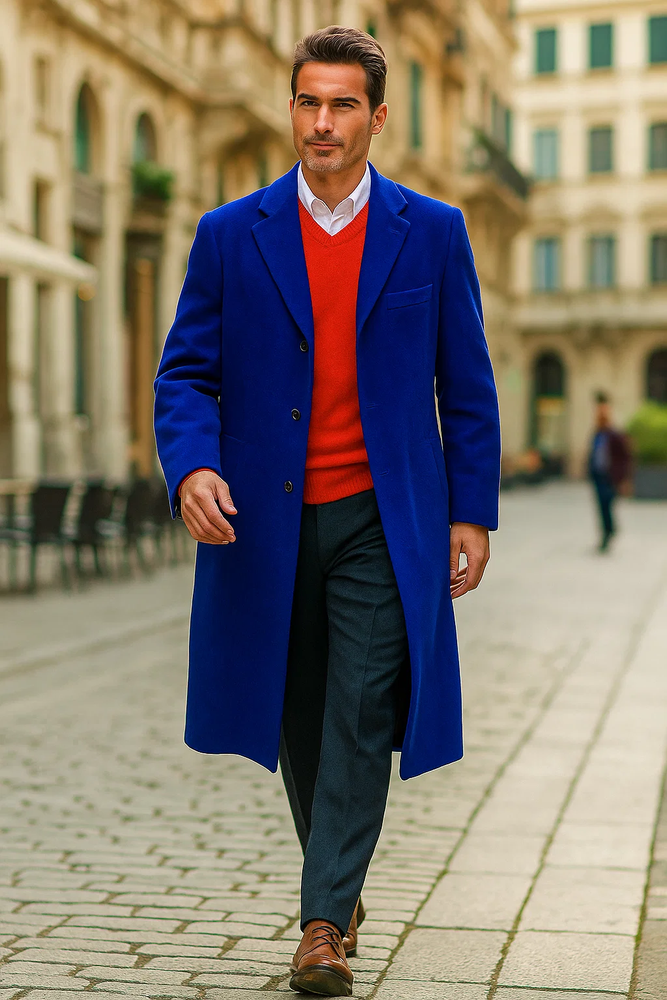 Royal Blue Men's Dress Coat full length Overcoat