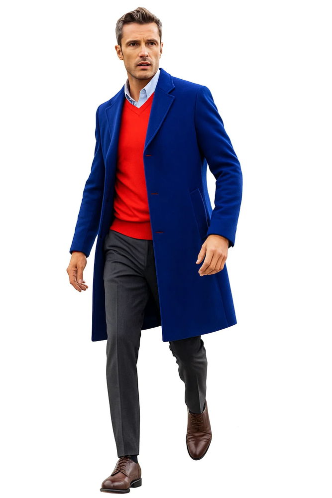 Royal Blue Men's Dress Coat full length Overcoat