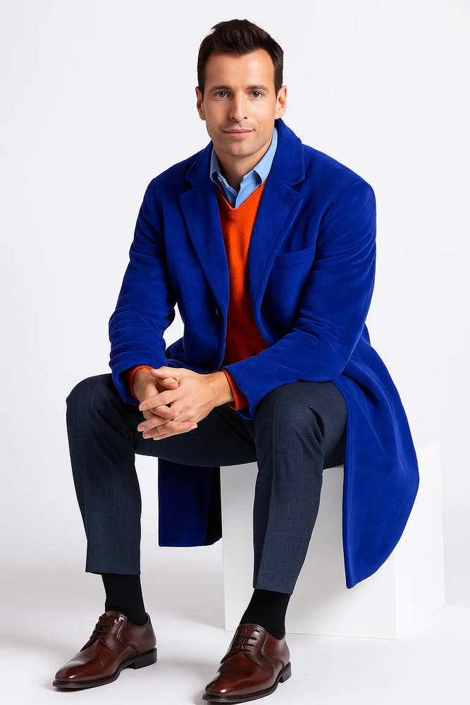 Royal Blue Men's Dress Coat full length Overcoat