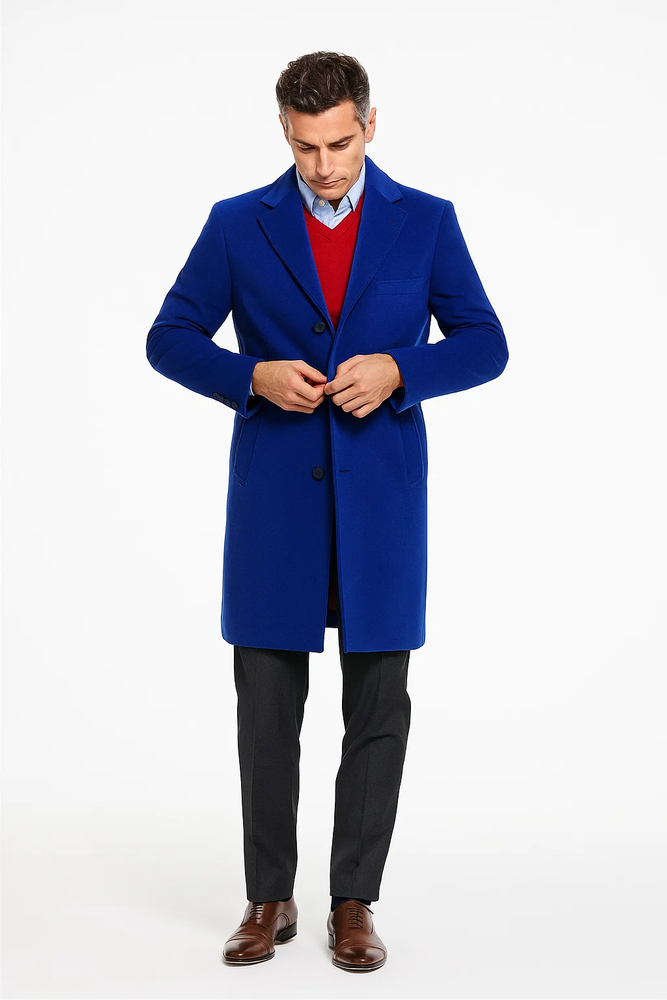 Royal Blue Men's Dress Coat full length Overcoat
