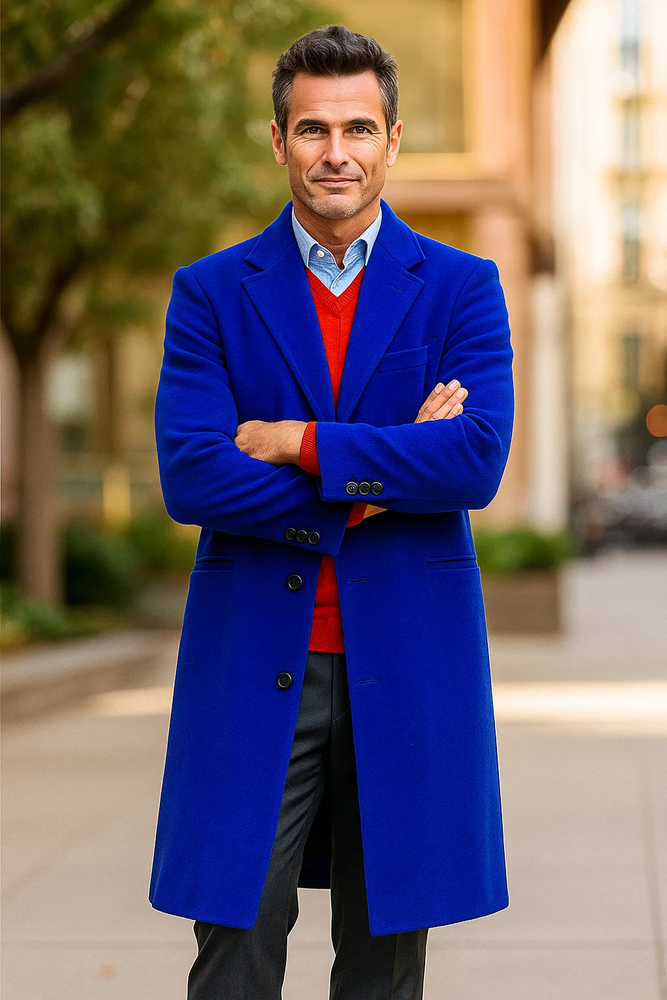 Royal Blue Men's Dress Coat full length Overcoat