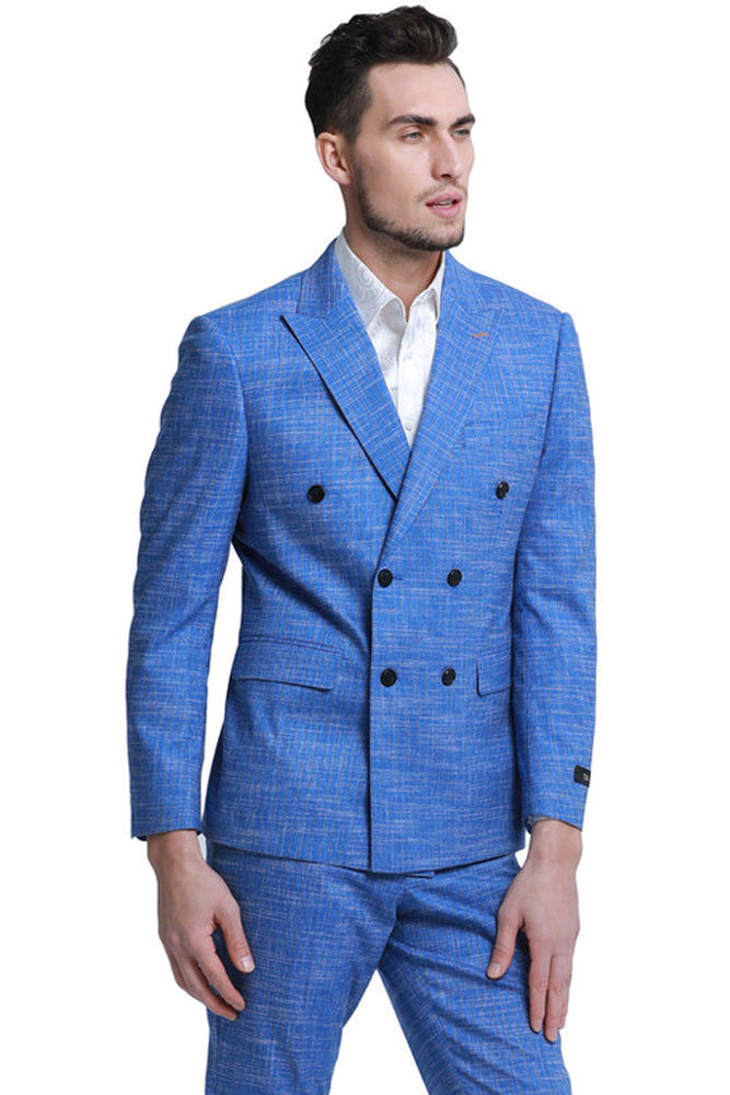 Men's French Blue Sharkskin Suit by Tazzio