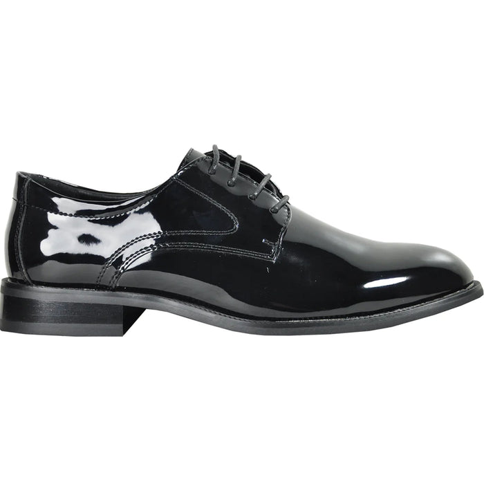 Bravo Mens Plain Round Toe Shiny Patent Tuxedo Shoe in Black