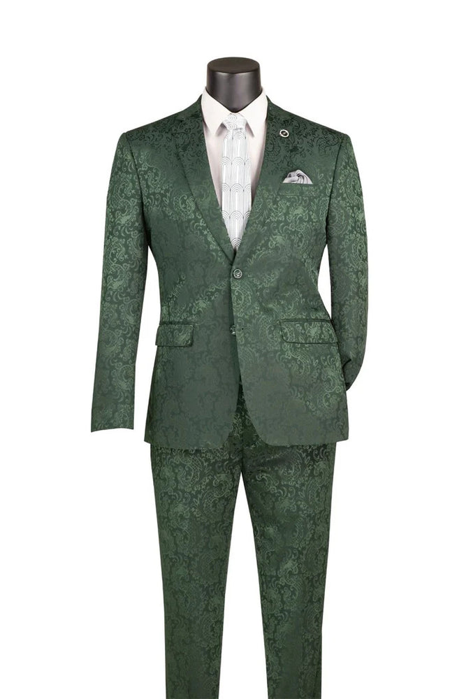 Mens Tone-on-Tone Paisley Slim Fit 2-Piece Formal Suit