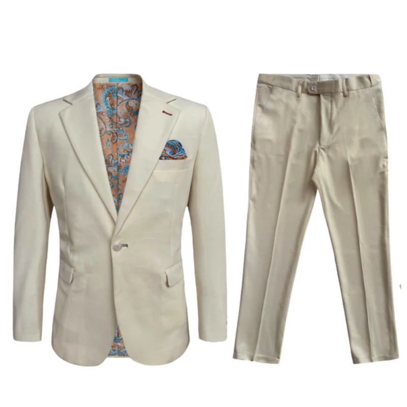 Cotton Suit - Summer Stretch Fabric - Mens Stretch Fashion Suit Beige