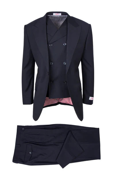 Tiglio Rosso Suit  - Classic Fit Athletic Cut 100% Wool Super 150s Italian Fabric Peak Lapel in Color Navy
