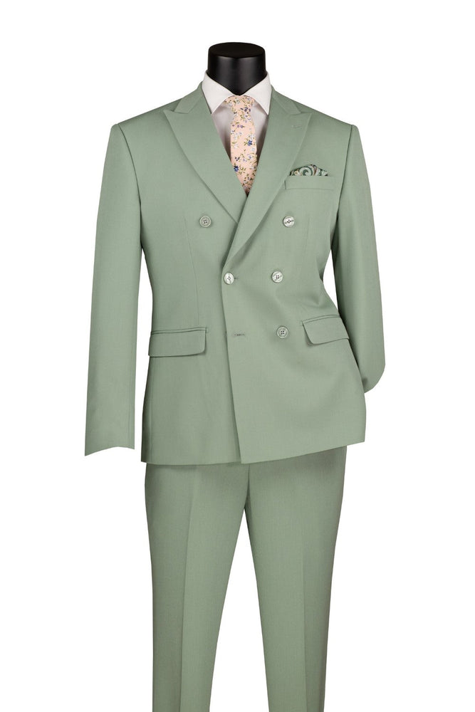 Sage Slim Fit Double Breasted 2 Piece Suit with Flexible Elastic Waistband