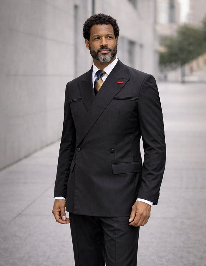 Statement Men's Double Breasted Black Fashion Suit Tailored Fit Siena