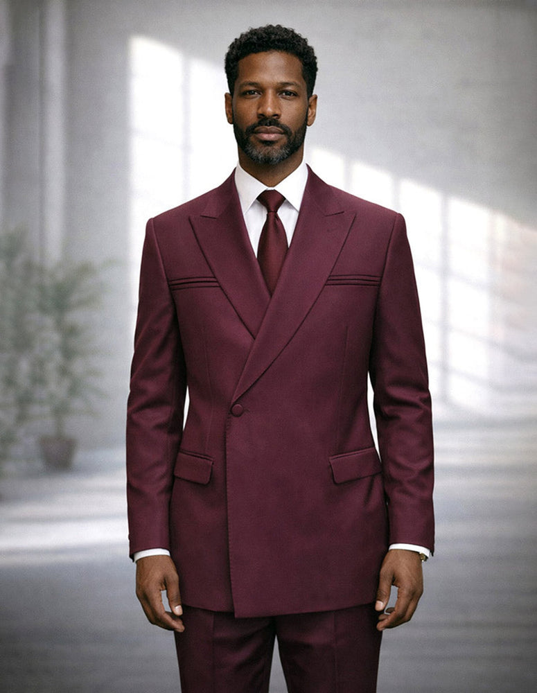 Statement Men's Double Breasted Burgundy Trendy Suit Modern Fit Siena
