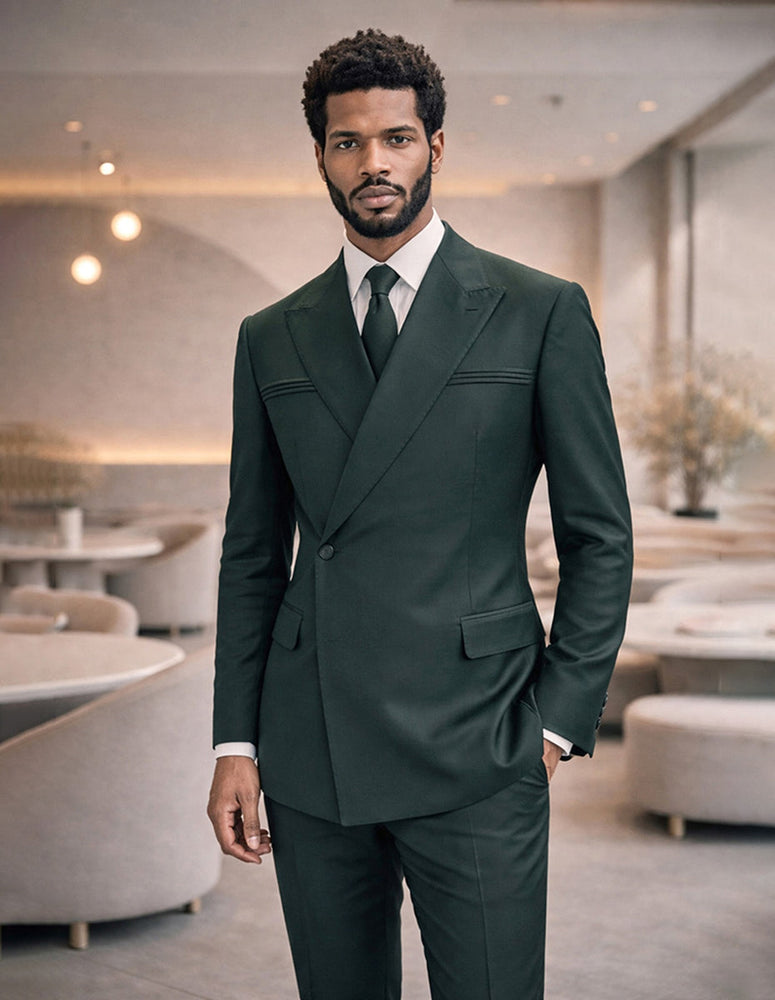Statement Men's Double Breasted Hunter Green Fashion Modern Fit Suit Siena
