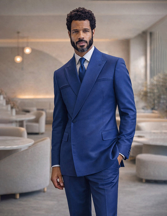 Statement Men's Double Breasted Sapphire Designer Modern Fit Suit Siena