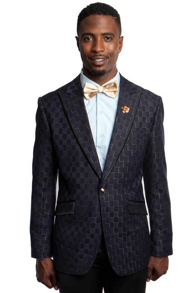 Men's Navy & Gold Peak Lapel Blazer by Tazzio Suits