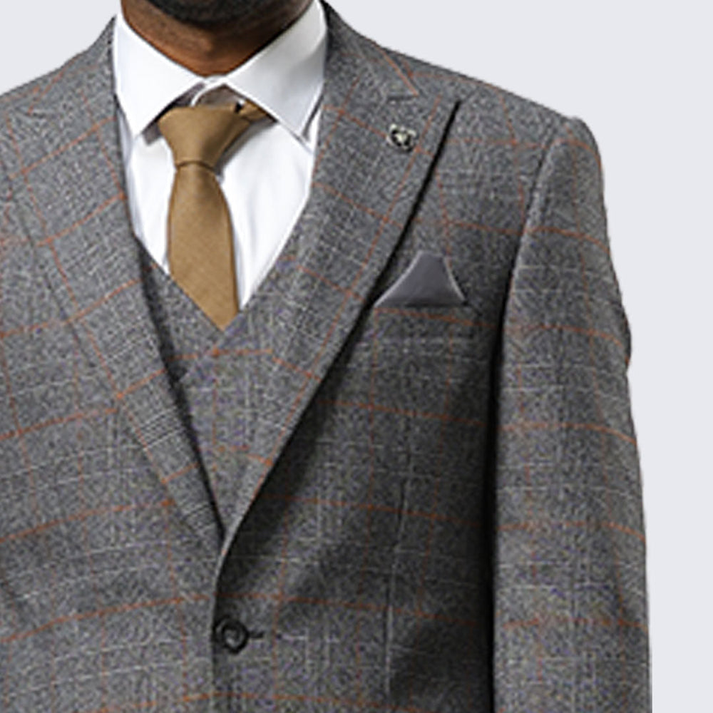 Grey Plaid Three Piece Suit By Stacy Adams - Wedding - Prom