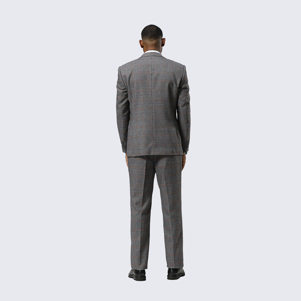 Grey Plaid Three Piece Suit By Stacy Adams - Wedding - Prom