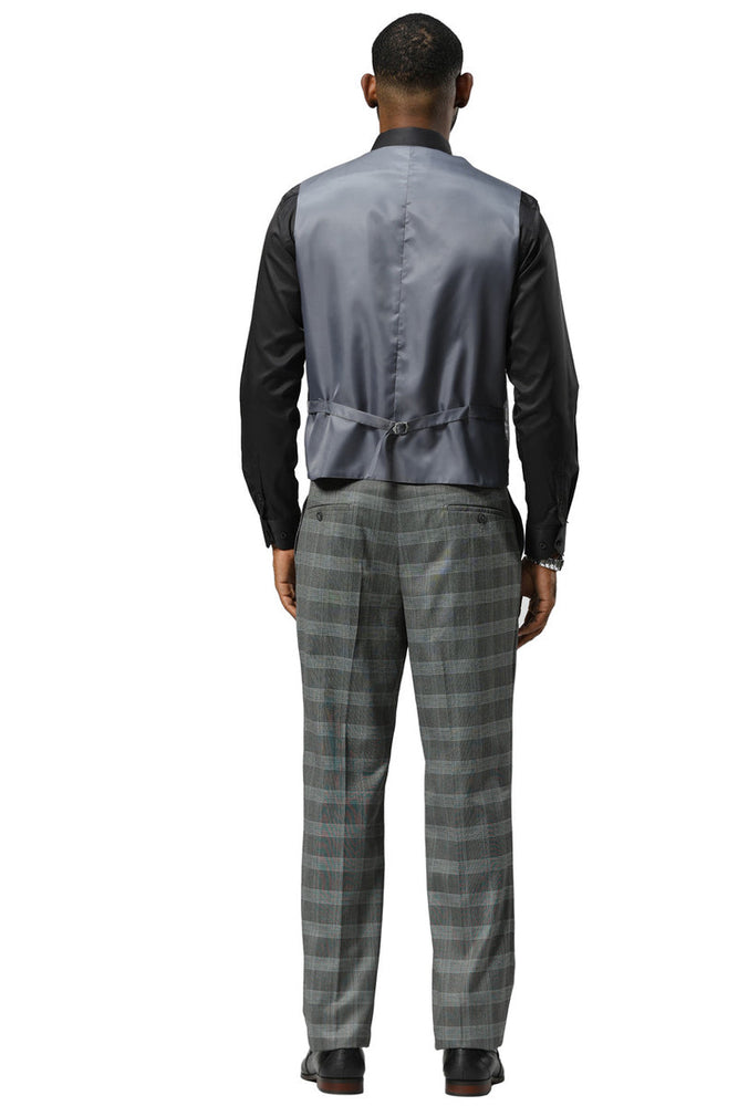 Men's Stacy Adams One Button Vested Peak Lapel Suit in Grey Glen Plaid