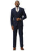 Men's Stacy Adams One Button Peak Lapel Vested Sharkskin Suit in Navy
