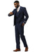 Men's Stacy Adams One Button Peak Lapel Vested Sharkskin Suit in Navy