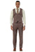 Men's Stacy Adams One Button Peak Lapel Vested Suit in Brown Sharkskin Windowpane