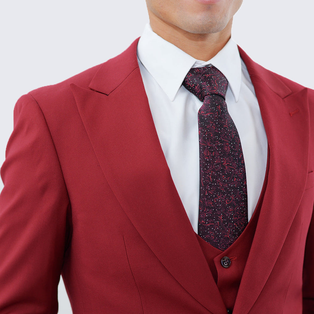 Red Slim Fit Three Piece Suit with Large Peak Lapel by Stacy Adams - Wedding - Prom