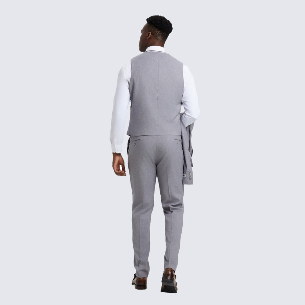 Light Gray Slim Fit Three Piece Suit with Large Peak Lapel by Stacy Adams - Wedding - Prom
