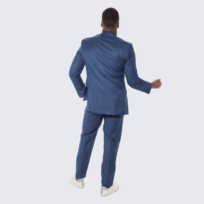 Blue Textured Suit Three Piece Set with Large Notch Lapel by Stacy Adams - Wedding - Prom
