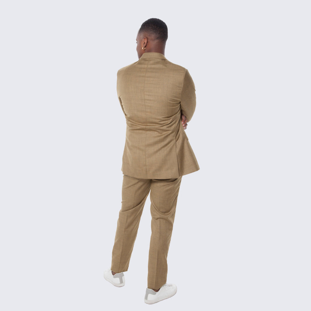 Oatmeal Textured Suit Three Piece Set with Large Notch Lapel by Stacy Adams - Wedding - Prom