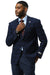 Men's Stacy Adams Modern Fit Business Sport Coat Blazer in Dark Navy Blue Plaid