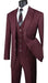 Odyssey Collection - Burgundy Regular Fit 3 Piece Suit 2 Button Gangster Stripe