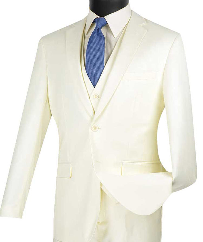 Slim Fit Business Men's Suit 3 Piece 2 Button in Ivory