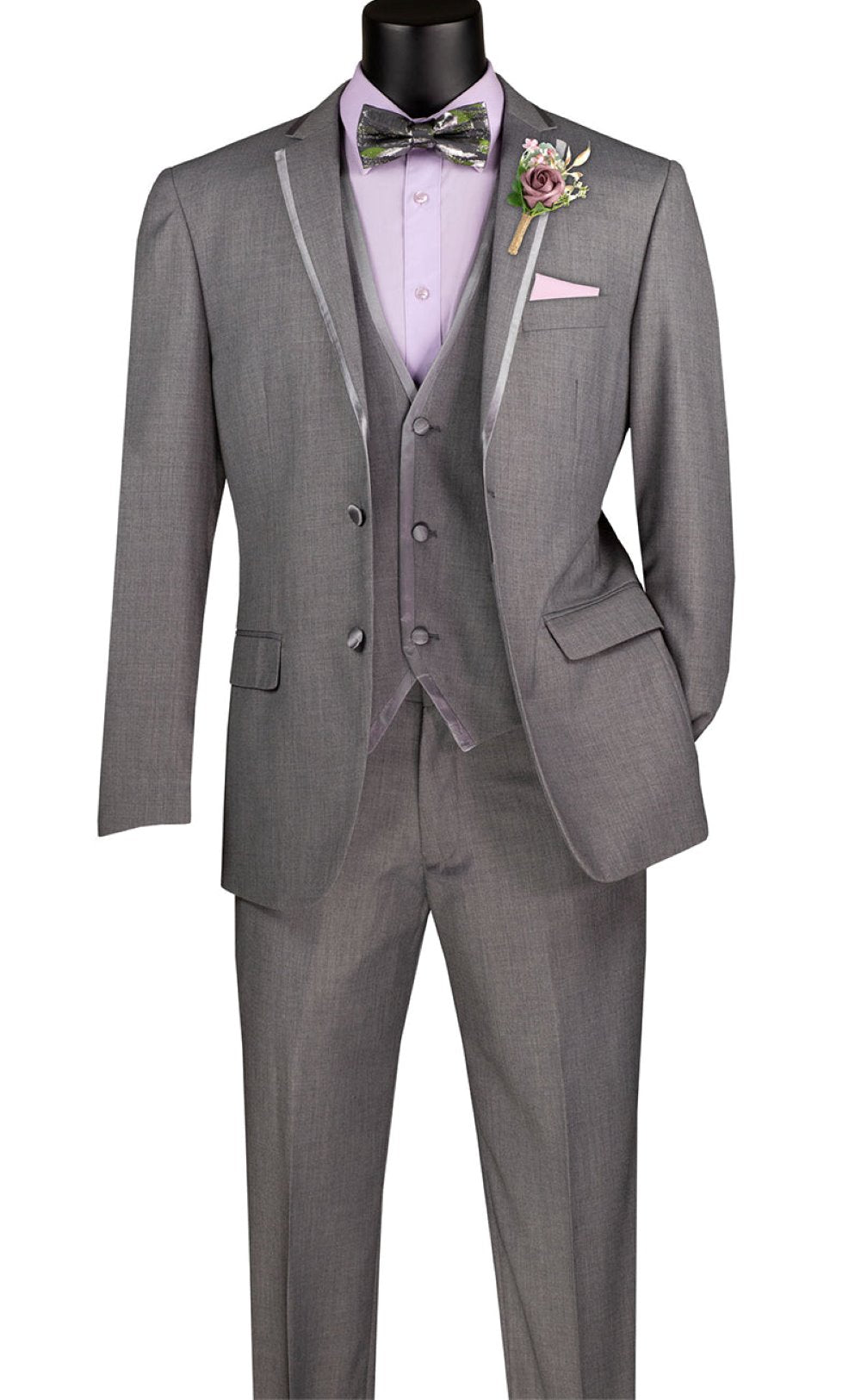 Men'S 2 Button Superior 150s Light Grey ~ Gray Tuxedo W. Flat Front main image 0
