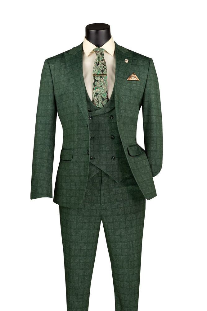 Slim Fit 3 Piece Stretch Fabric Suit in Green