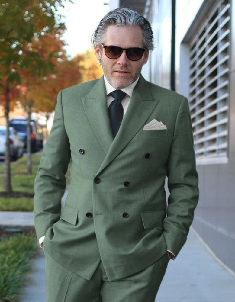 Men’s Sage Green Double Breasted Summer Suit, Lightweight Formal Wedding Dress Suit