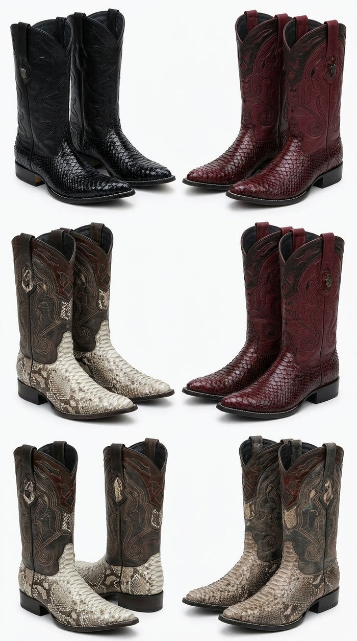 Men’s Wild West Python Skin 3X Toe Boots 29557, Exotic Western Cowboy Dress Boots