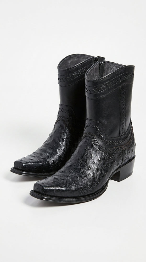 Los Altos Black Ostrich Low Shaft European Square Toe Men’s Boot