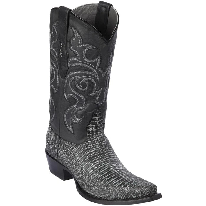 Men's Black Lizard Print Cowboy Boots: Sanded Leather Western Dress Boots by Los Altos