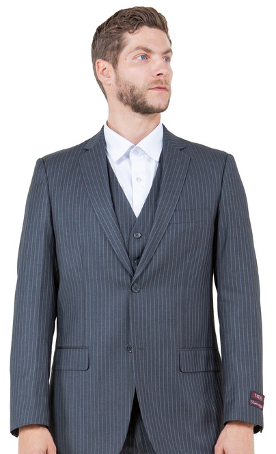 Men's Super Stylish Stunning Gray Pinstripe 3 Pieces Vested Suits (2 Button) - Three Piece Suit