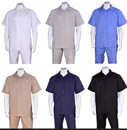 Mens walking suits casual two piece sets Summer Short Sleeve Shirt & Pants Casual Two Piece Mens Walking Outfit For Sale Pant Sets Casual Suit Set Men's Suit 100% Mens Linen Suit - Fabric â€“ Brown