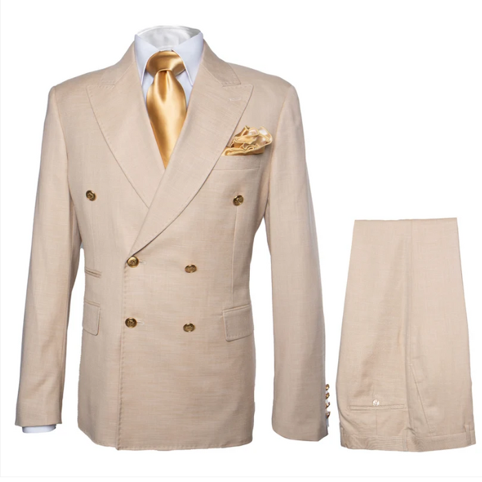 Off White - Ivory - Cream Color White Double Breasted Stylish Peaked Lapel Men Suits