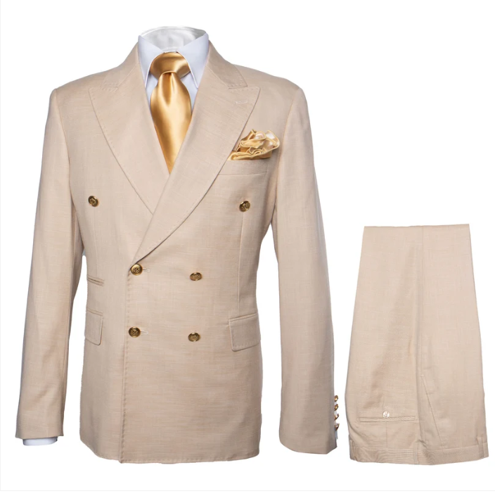 Off White - Ivory - Cream Color White Double Breasted Stylish Peaked Lapel Men Suits