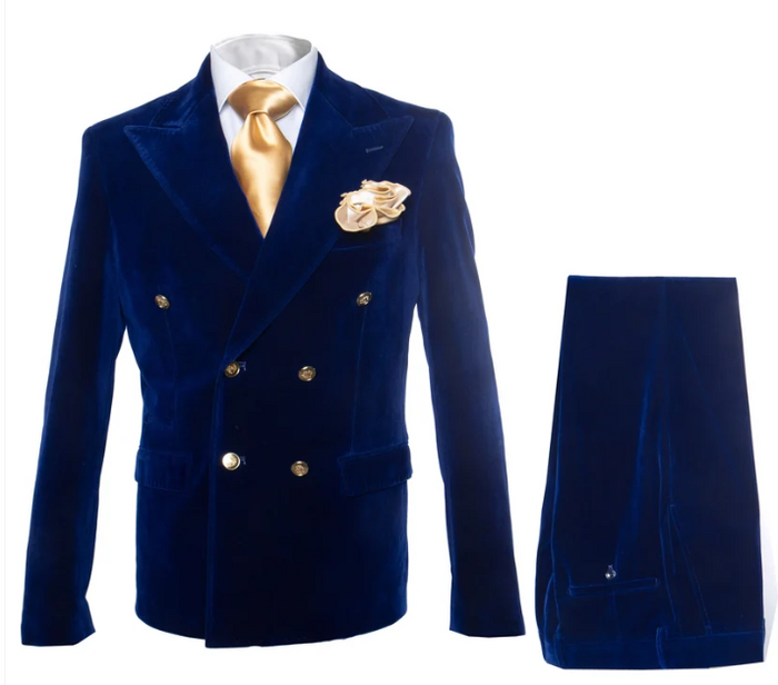 Velvet Suits - Double Breasted Suits - Slim Fit Suit Navy Blue - ZEUS TUX RM1576