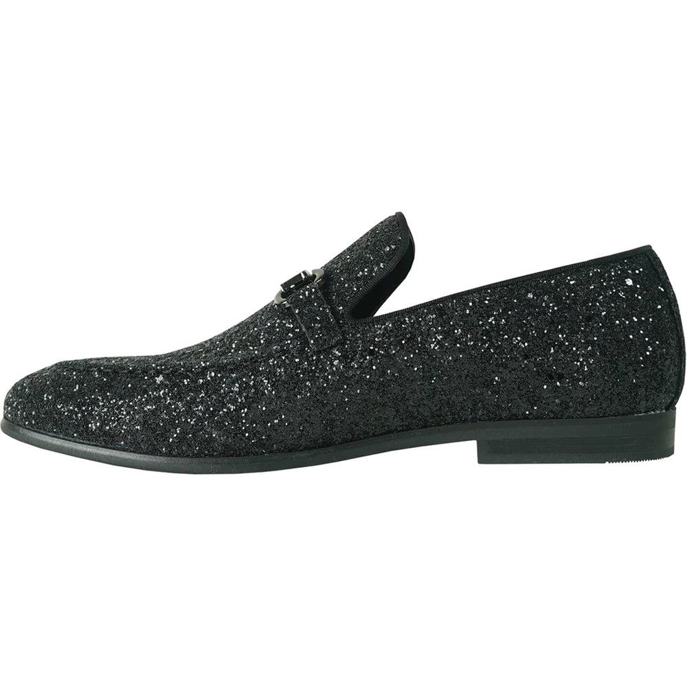 Bravo Mens Modern Glitter Sequin Prom Tuxedo Buckle Loafer in Black - Men's Dress Shoes