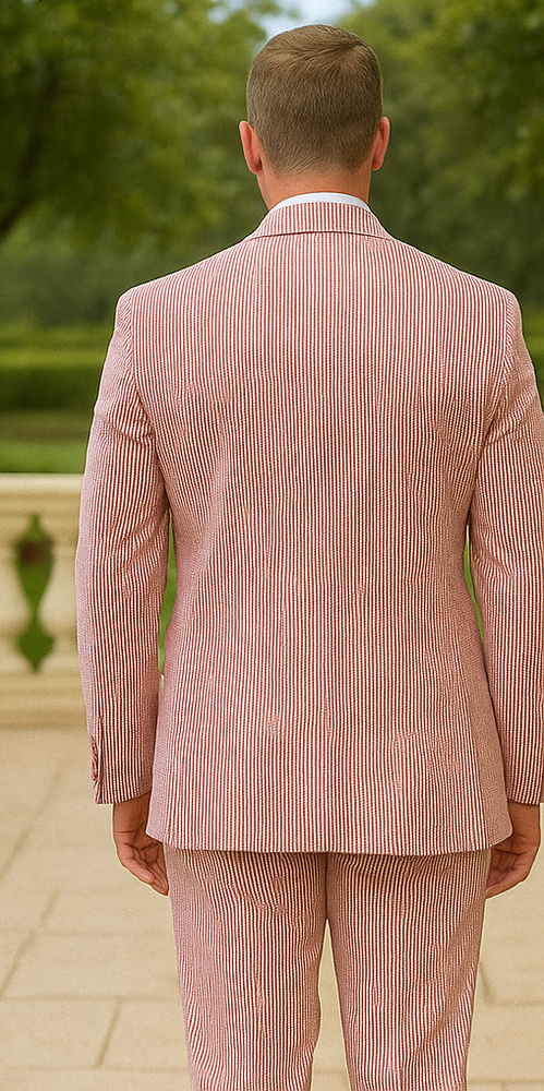 Seersucker Suit Mens Red/White Cotton Blend Modern Fit Suits