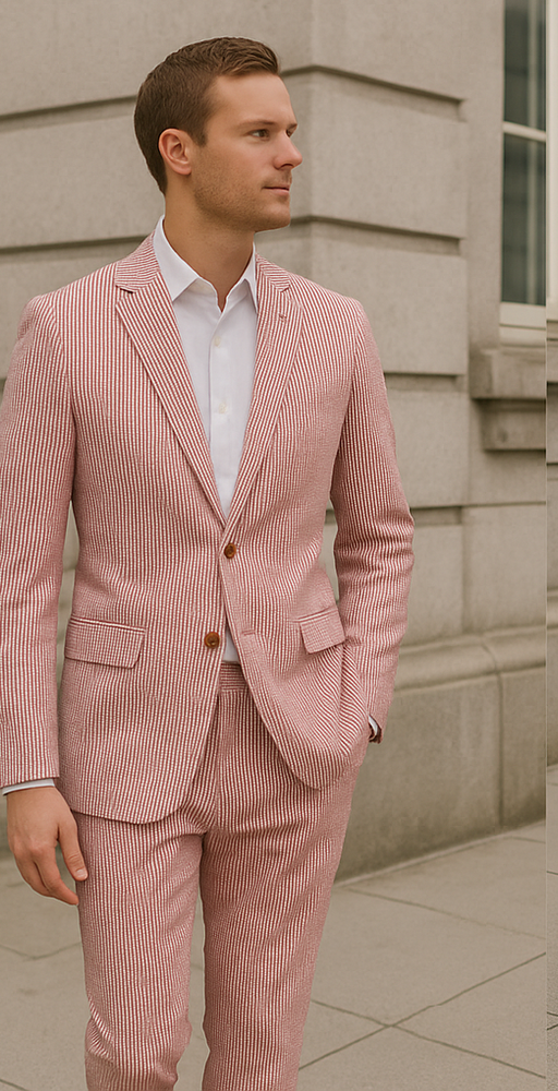 Seersucker Suit Mens Red/White Cotton Blend Modern Fit Suits