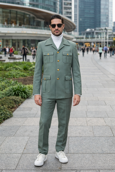 Seersucker Suit Peak Lapel Suit in Color "Mint Green " - Summer Fabric Tone on Tone Shadow Stripe By Rossiman
