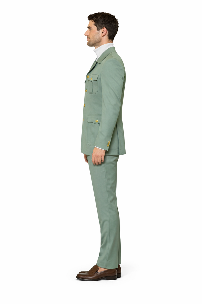 Seersucker Suit Peak Lapel Suit in Color "Mint Green " - Summer Fabric Tone on Tone Shadow Stripe By Rossiman