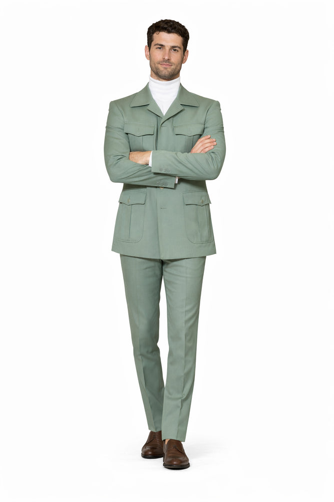 Seersucker Suit Peak Lapel Suit in Color "Mint Green " - Summer Fabric Tone on Tone Shadow Stripe By Rossiman