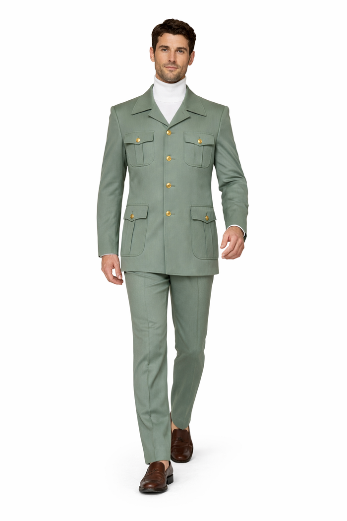 Seersucker Suit Peak Lapel Suit in Color "Mint Green " - Summer Fabric Tone on Tone Shadow Stripe By Rossiman