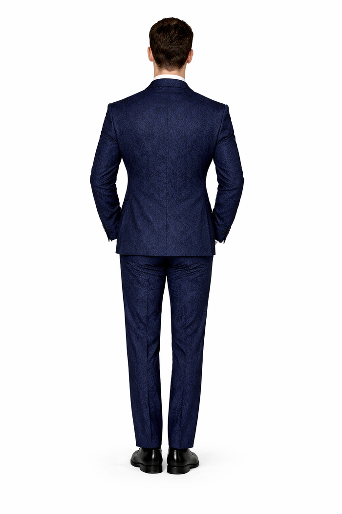 Rossiman Men’s Navy Blue Seersucker Suit – Peak Lapel Suit with Tone-on-Tone Shadow Stripe