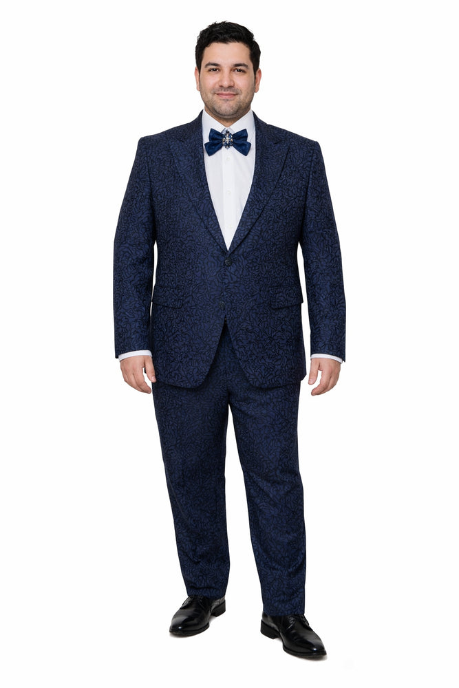 Rossiman Men’s Navy Blue Seersucker Suit – Peak Lapel Suit with Tone-on-Tone Shadow Stripe